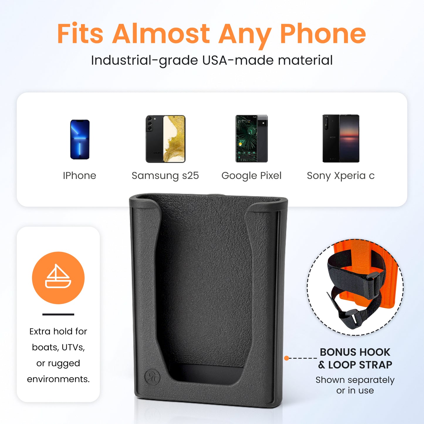 Magnetic Phone Holder – Universal Rugged Phone Mount for Work, Boats, Trucks, Camping, Pool Umbrellas & More | Super Strong Magnets + Bonus Strap