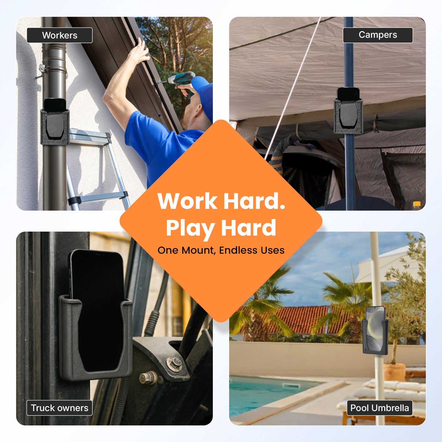 Magnetic Phone Holder – Universal Rugged Phone Mount for Work, Boats, Trucks, Camping, Pool Umbrellas & More | Super Strong Magnets + Bonus Strap