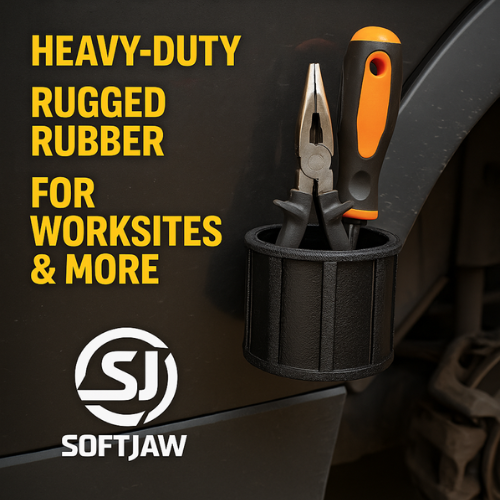 SoftJaw Slim Magnetic Cupholder | Heavy-Duty Rubber Tool Holder for Water Bottles & Cans