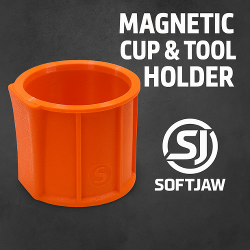 SoftJaw Slim Magnetic Cupholder | Heavy-Duty Rubber Tool Holder for Water Bottles & Cans
