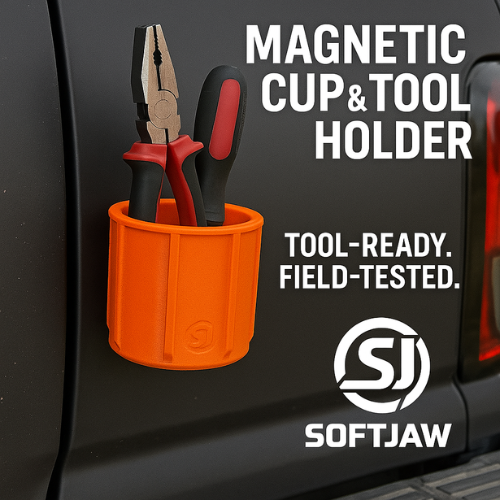 SoftJaw Slim Magnetic Cupholder | Heavy-Duty Rubber Tool Holder for Water Bottles & Cans